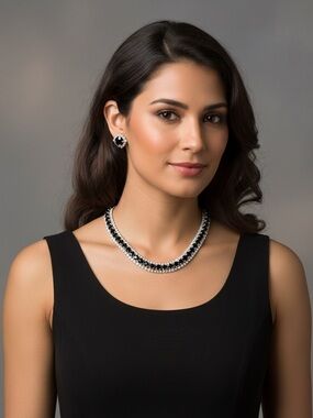 Fashion Jewelry Black and Silver Crystal Necklace Set